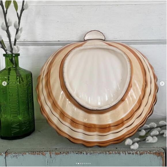 Vintage Fitz & Floyd Chip and Dip Clam Shell Bowl Striped Seashell Beach Pottery - Picture 2 of 8